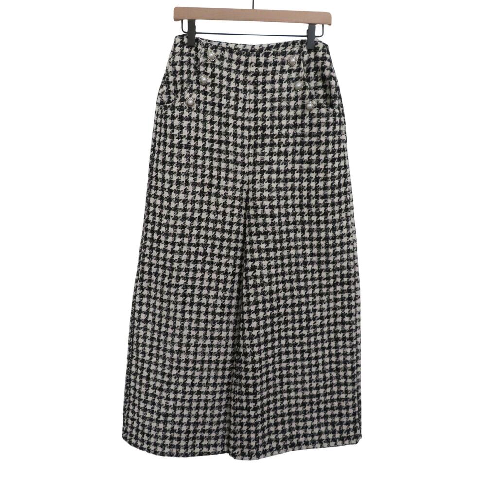Vici Women Sz S White Black Houndstooth High Waist Wide Leg Pants Pearl Buttons